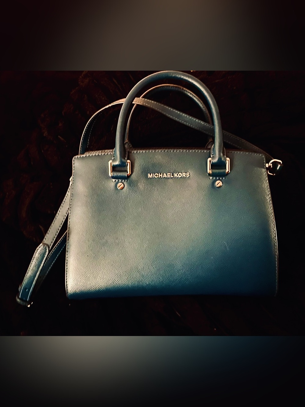 Michael Kors Teal Blue Leather Satchel with Gold Hardware